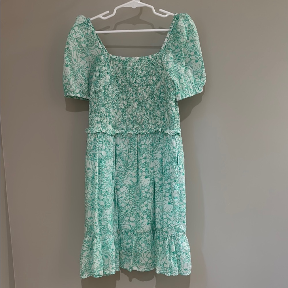 Vineyard Vines Green Smocked Puff Sleeve Girls Dress; Size M (10-12)
